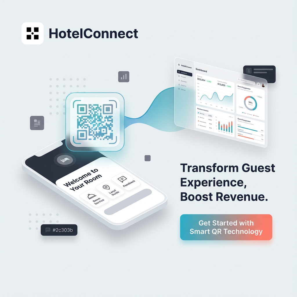 Hotel guest using mobile device to access hotel services through QR code technology, demonstrating improved guest experience and convenience